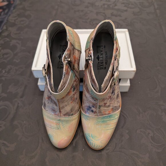 Spring Step L’Artiste Carolie Beige/Mint Green Multicolor Leather Boot Size 39 - Picture 5 of 9